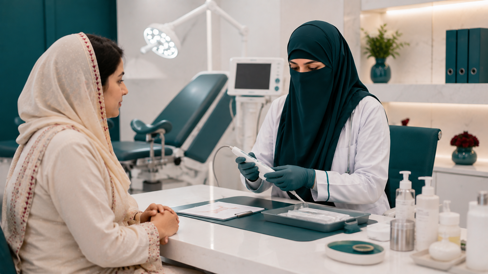 Professional clinical care in a private women's healthcare setting